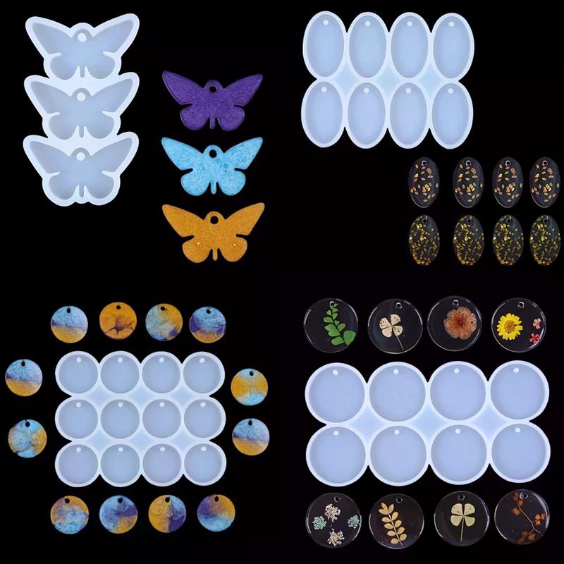 8/12pcs Round Oval Pendants Resin Mold DIY Epoxy Earrings Charms Silicone Mold For Jewelry Making Keychain Tag Casting DIY Craft