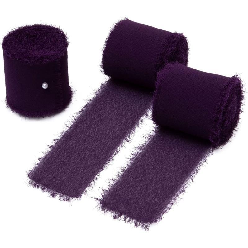 Ribbon for Wedding Invitation Bridal Bouquets Decor Gift Wrap, 1.57InX5.46Yd Handmade Fringe Silk Ribbon
