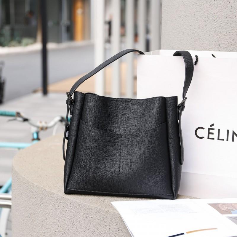 

Women s Bag Bucket Genuine Leather Large-capacity Commuting Cross-body Tote Length 29 width 10 height 26CM чёрный