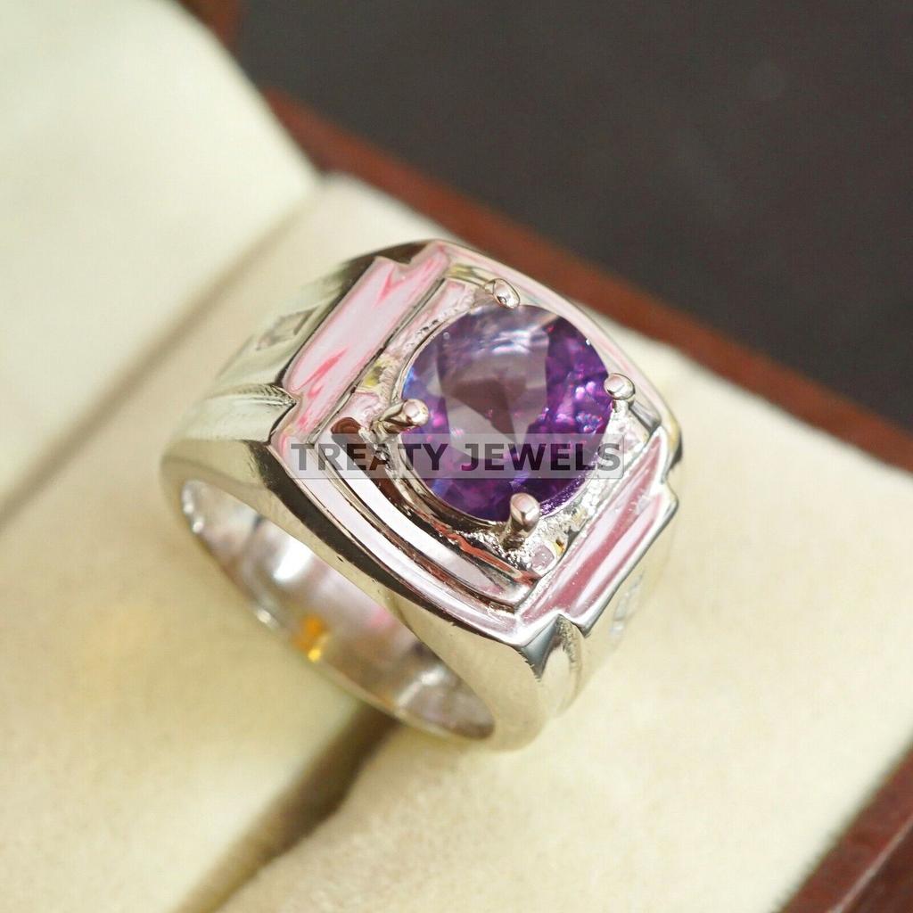 Alexandrit Oval geschliffen Edelstein mit 925er Sterling Silber Ring für Herren #A611 JL375656818895