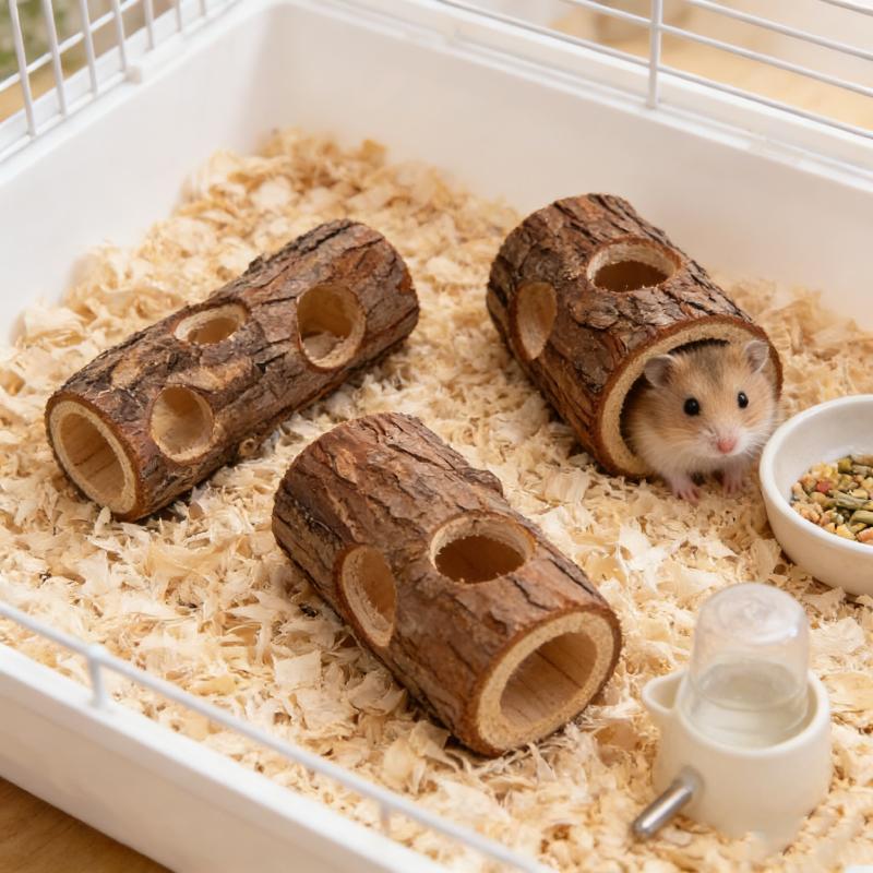 Hamster Tree Hollow Toy Fir Wood Stump Hideout Burrow Tunnel Cage Decor Chew Grinding Toy for Small Pet Syrian Hamster