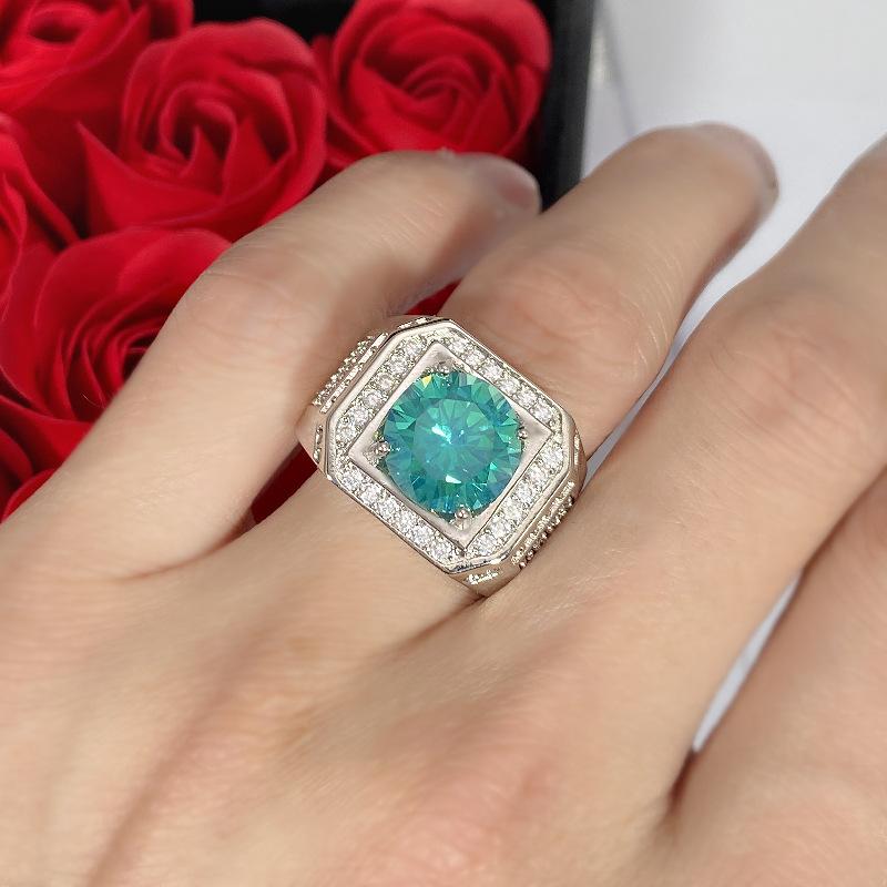 Anillo de compromiso de plata de ley 925 con solitario de moissanita y diamante de laboratorio de 4 quilates para hombre, regalo de fiesta