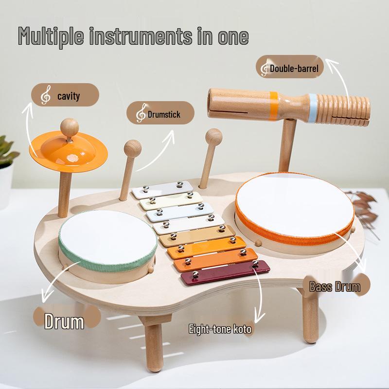 Wooden Multifunctional Music Stand: Drum Set & Xylophone Orff Percussion Toy for Kids
