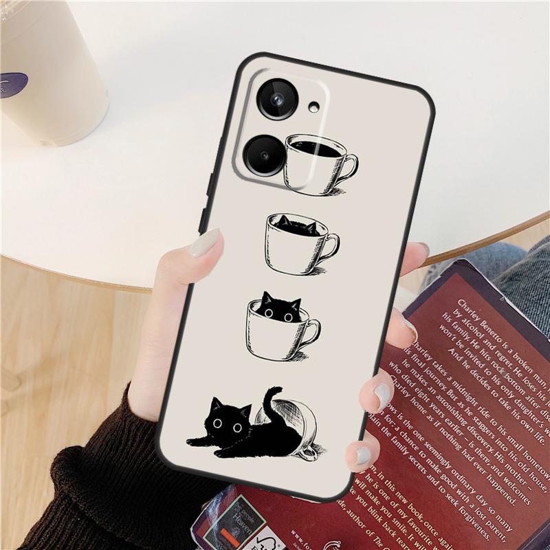 Cute Animal Cat Coffee Case For Realme 14 12 10 11 13 Pro Plus GT 6 6T 5 GT7 Pro C61 C55 C51 C21Y C25S C67 C75 C53