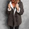 Women's Button Suede Long Windbreaker Coat Warm Long Sleeve Jacket Hooded Coat