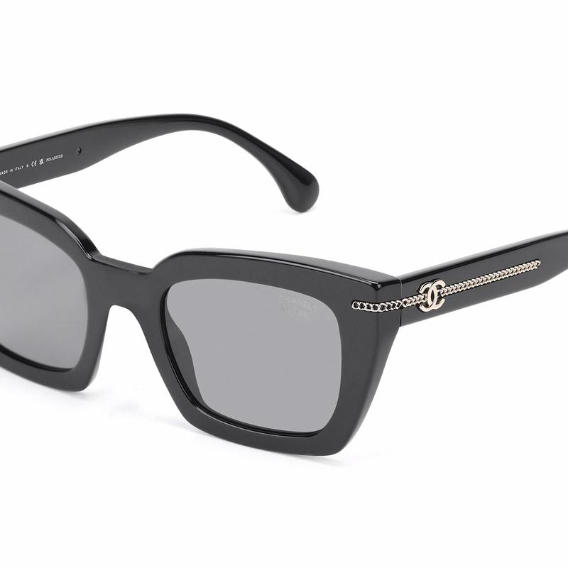 Chanel Can Be Equipped with Degree Logo Logo Irregular Sunglasses Women's Black