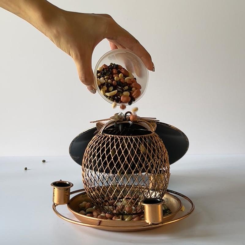 Outdoor Cat Bird Feeding Device With Cover Hanging Metal Iron Crafts For Courtyard Garden