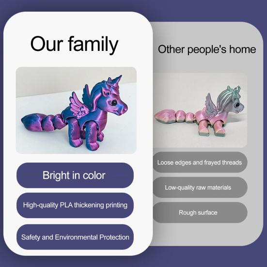 Ruchome stawy Figurka latającego konia Drukowana 3D Statuetka latającego kucyka Redukcja stresu Zabawka Fidget Edukacyjny Model zwierzęcia Ozdoba dekoracyjna na biurko