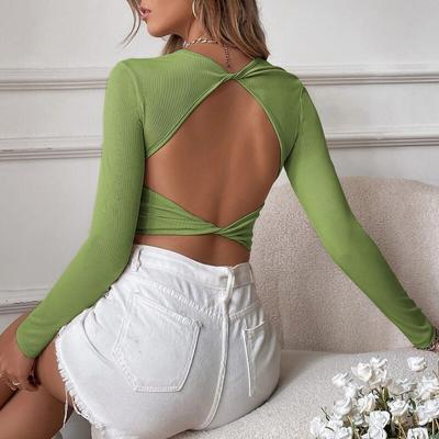 Frauen Sexy Backless Lange Ärmeln T-shirt Casual Pullover Kurze Tops Schlank Top Weiß Tops Für Frauen Straße Mädchen Elegante 24251