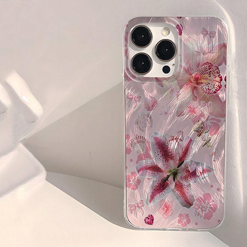 

Pink Cherry Blossom Feather Texture Clear Phone Case for iPhone 17 16 15 14 13 12 11 16E Series Pro Max Plus iphone 13 Pro