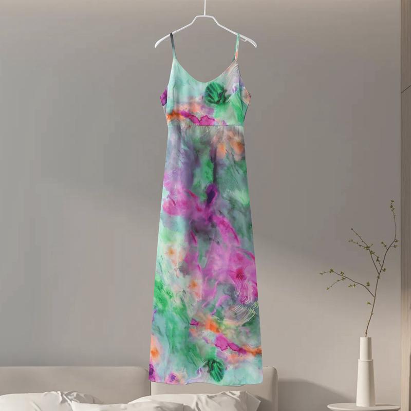 Fashion Elegant Print Dress Women Sexy Off Shoulder Backless Tie-dye Suspender Female Dresses 2 Piece Slash Neck Vacation Lady Robes