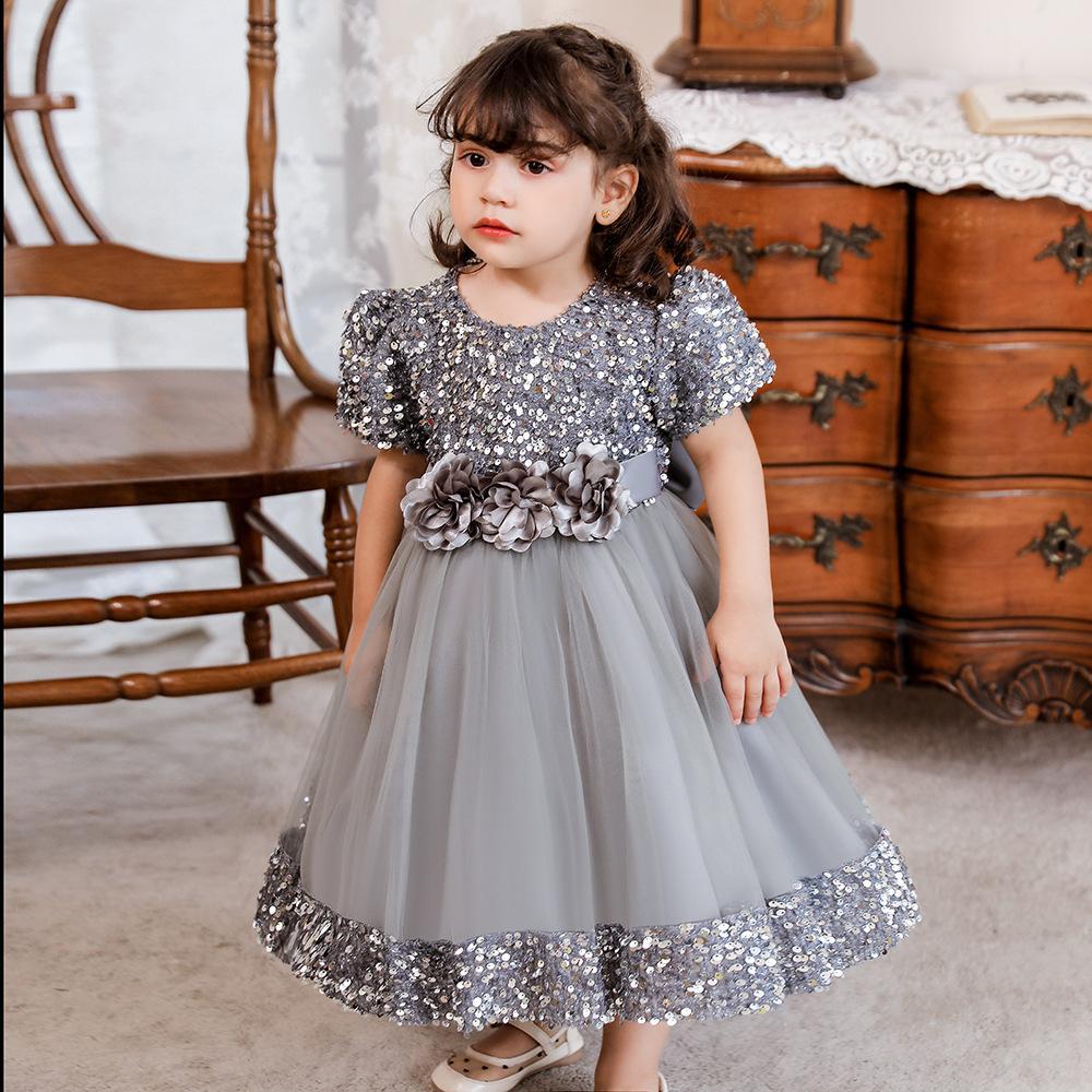Kids Sequin Birthday Dress Summer Wedding Flower Girls Dress Toddler Baptism 1st Birthday Dress Baby Girl Clothes Princess Wedding Party Kids Costume