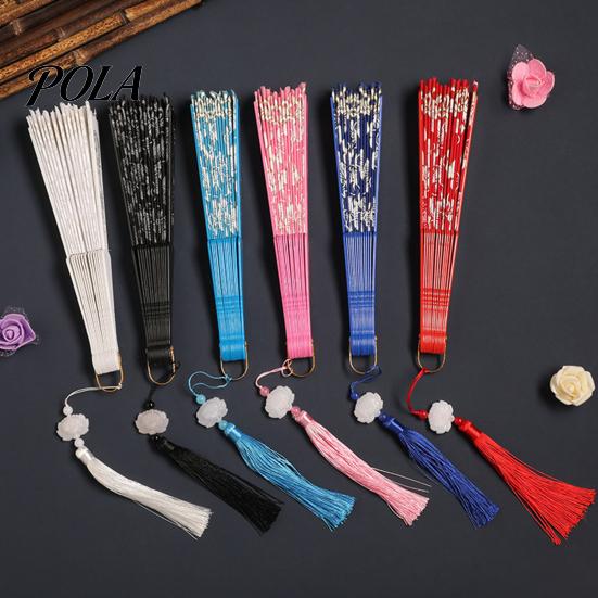 Flower Patterned Fan Retro Lace Folding Portable Lightweight Chinese Dance Handheld Cherry Blossom Compact Travel Pattern Elegant Women's with Tassel