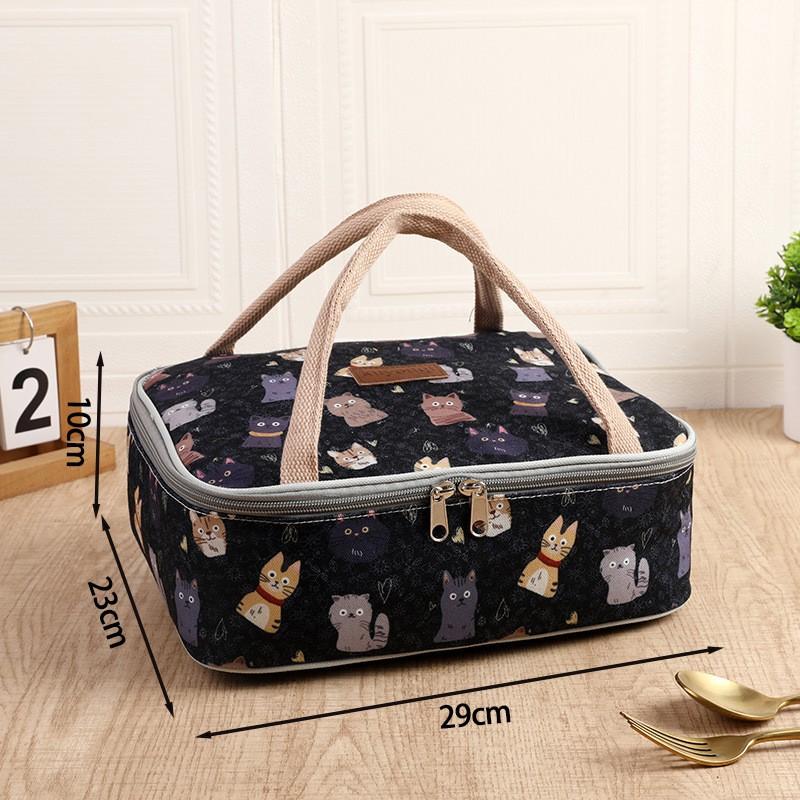 Japanese Style Canvas Lunch Tote Bag Insulated Bento Carrier Handheld Meal Work School Picnic