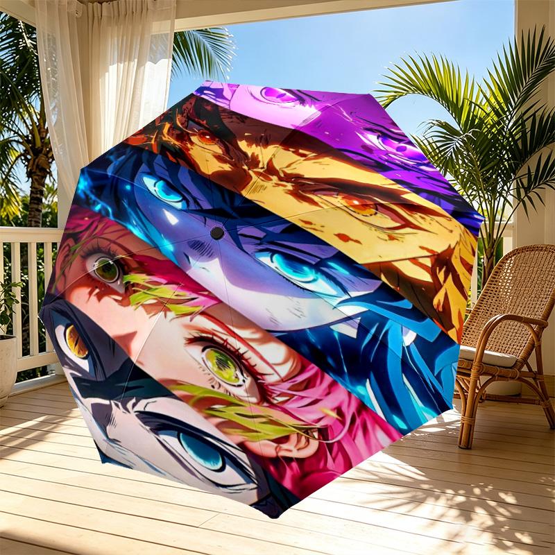 Parapluie Automatique Ouverture Fermeture Impression Demon Slayer, Parapluie Pliable Portable, pour les Trajets Extérieurs, les Voyages en Camping, Cadeau d'Anniversaire Idéal