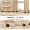 Folding Sewing Table, Drop-Leaf Front, Storage Bins, Open Shelf, Casters, Natural Wood
