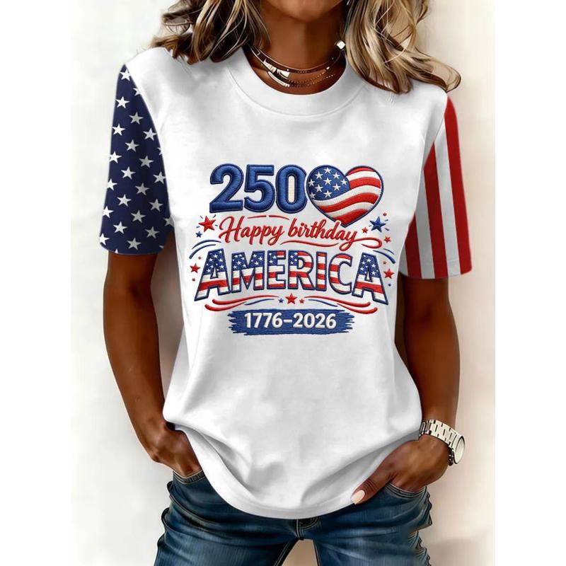 Fashion Women's Crew Neck Short Sleeve 3D Flag Color Printing Flag Short Sleeve Crew Neck T-Shirt