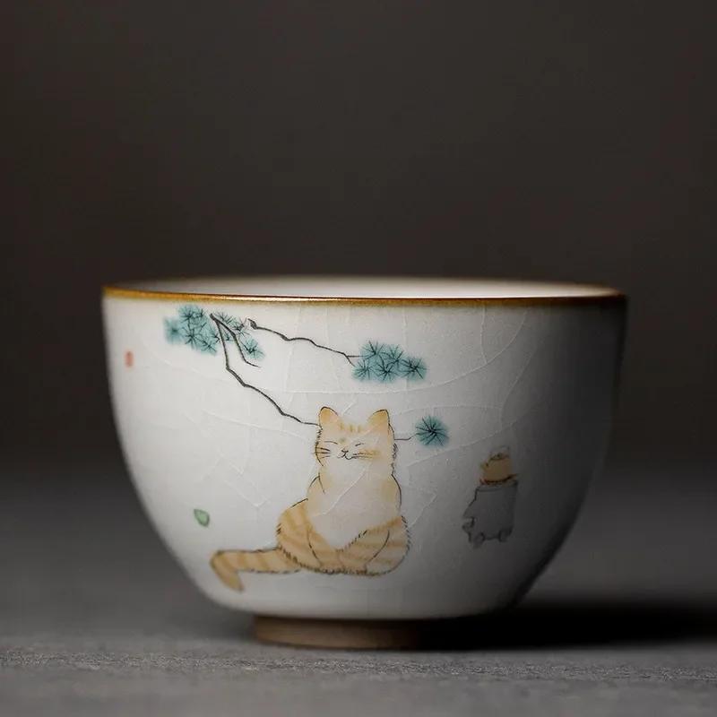 Large Ru Kiln Teacup Travel Personal Meditation Cup Handmade Ceramic Tea Bowl Pu'er Master Cup Household Tea Set Accessories