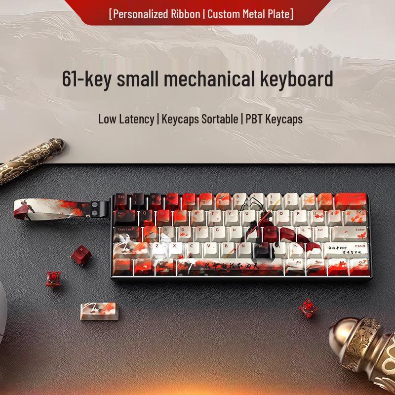Wireless Bluetooth Tri-Mode 61-Key Compact Mechanical Keyboard for E-Sports and Office with Silent Custom PBT Keys