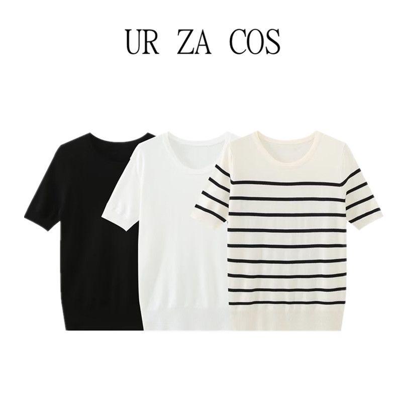 Fashion Style Summer New Arrival Women's Clothing All-Matching Round Neck Short Sleeve Basic Stripes Knitwear 8851017 105