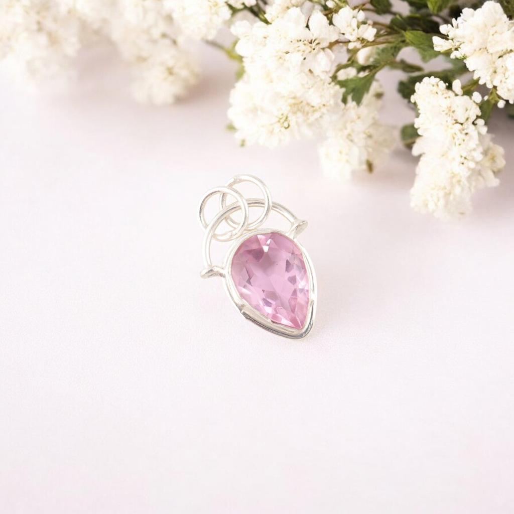 Morganite Gemstone 925 Sterling Silver Handmade Jewelry  Women Necklace Pendant PP-56-11