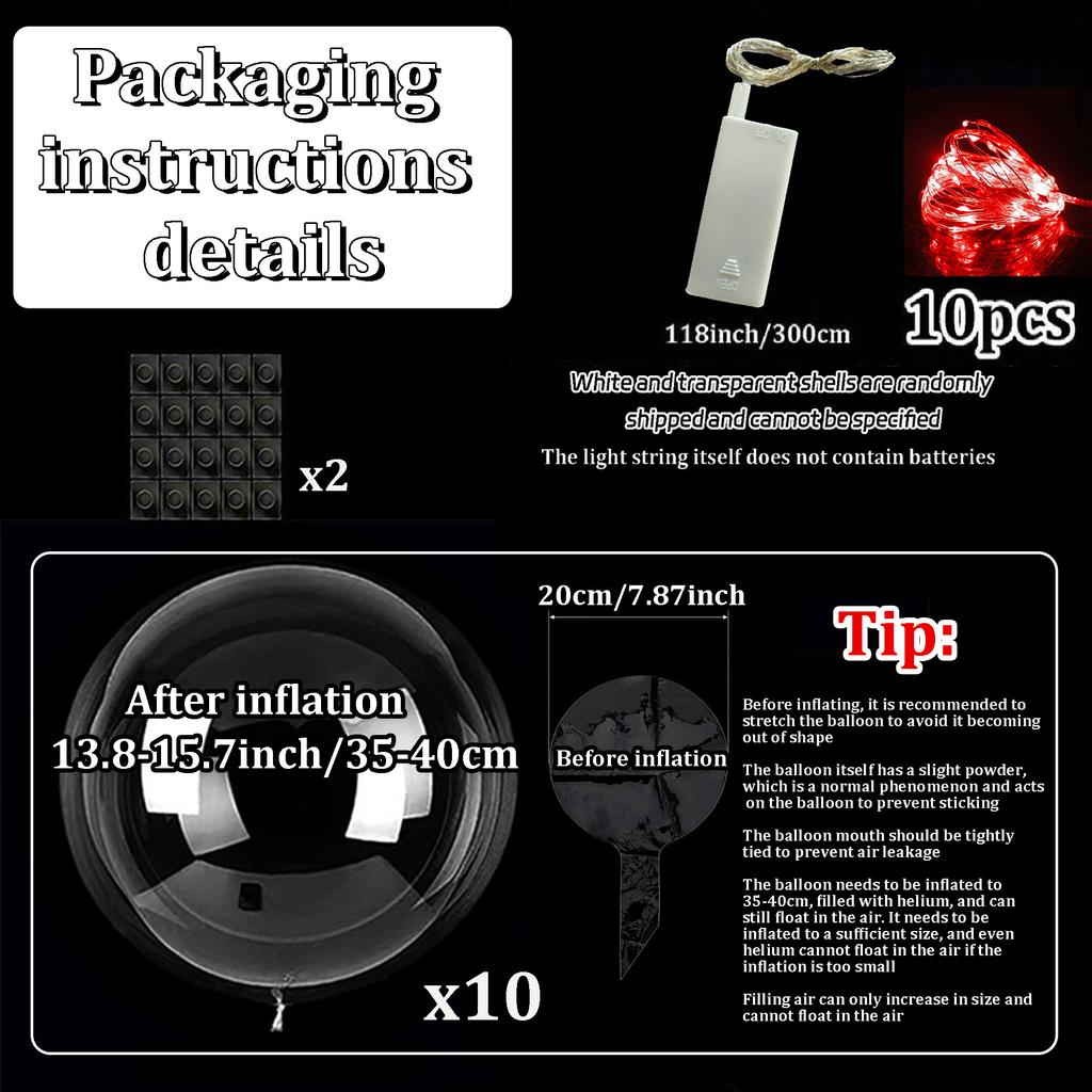 10pcs/set of LED transparent luminous balloons (excluding internal power) for anniversary, wedding, birthday, party decoration