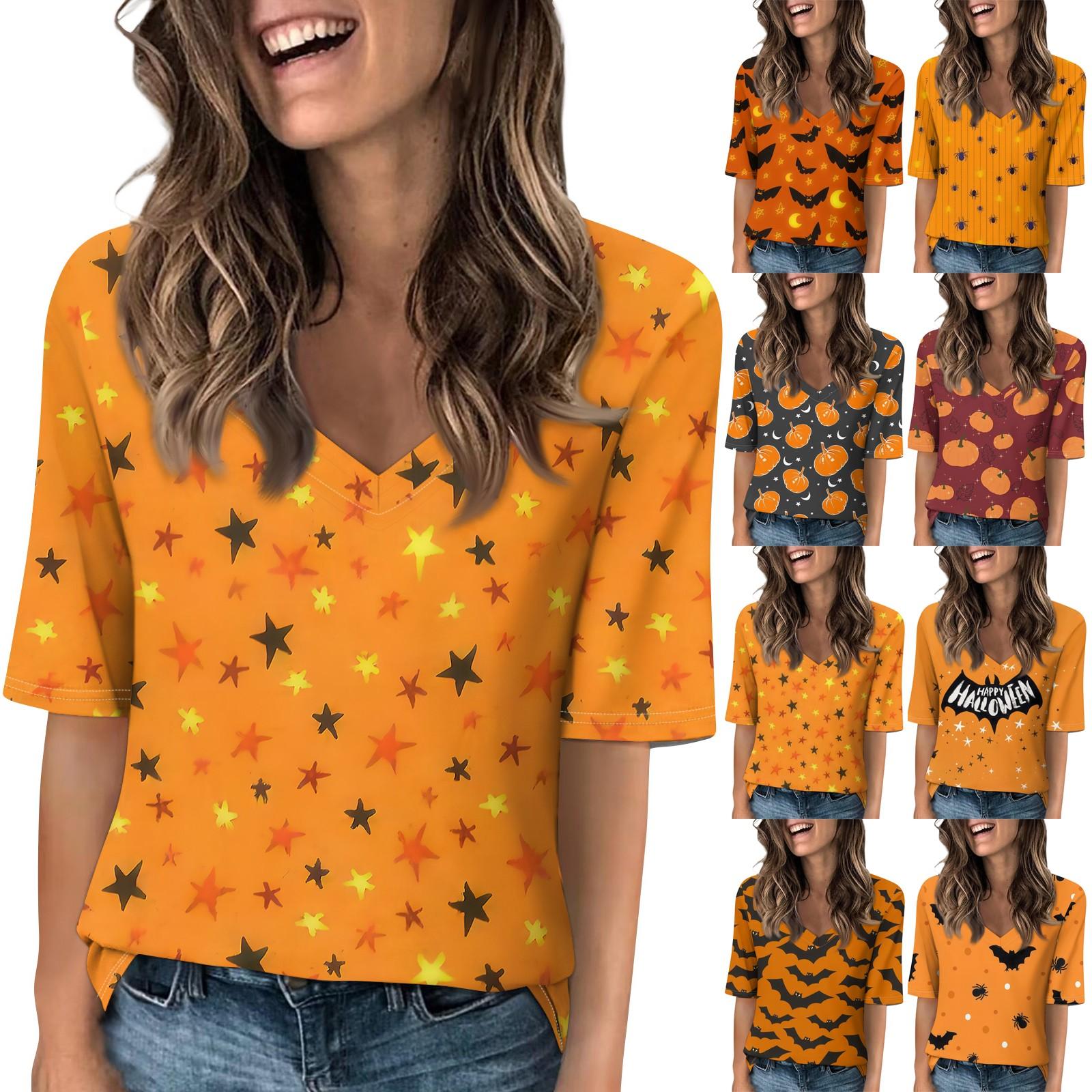 

Женские футболки с V-образным вырезом, топы с половиной рукавов, повседневные летние футболки с принтом, футболка, блузка XXL чёрный