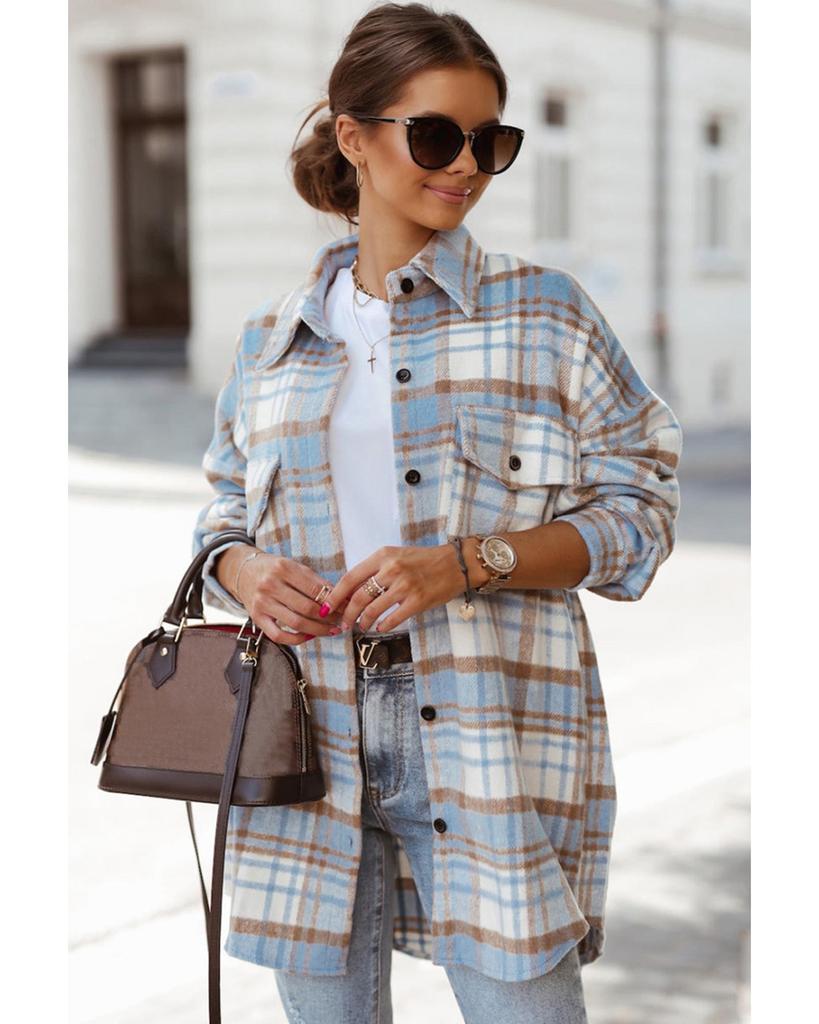 Azura Exchange Long Sleeve Plaid Shacket with Flap Pockets