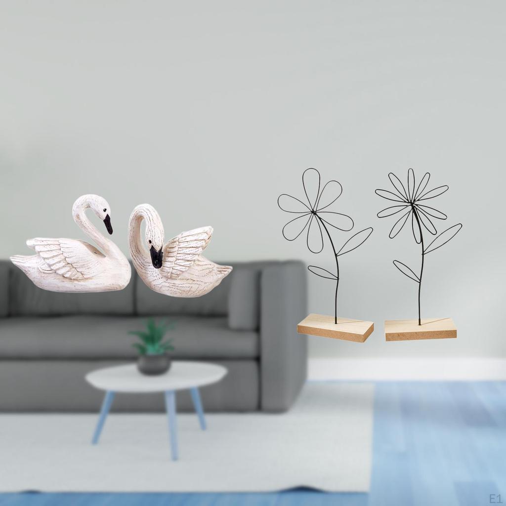 Resin Swan Sculptures And Iron Flower Statues Minimalist Ornament Cake Topper Decorative Figurines