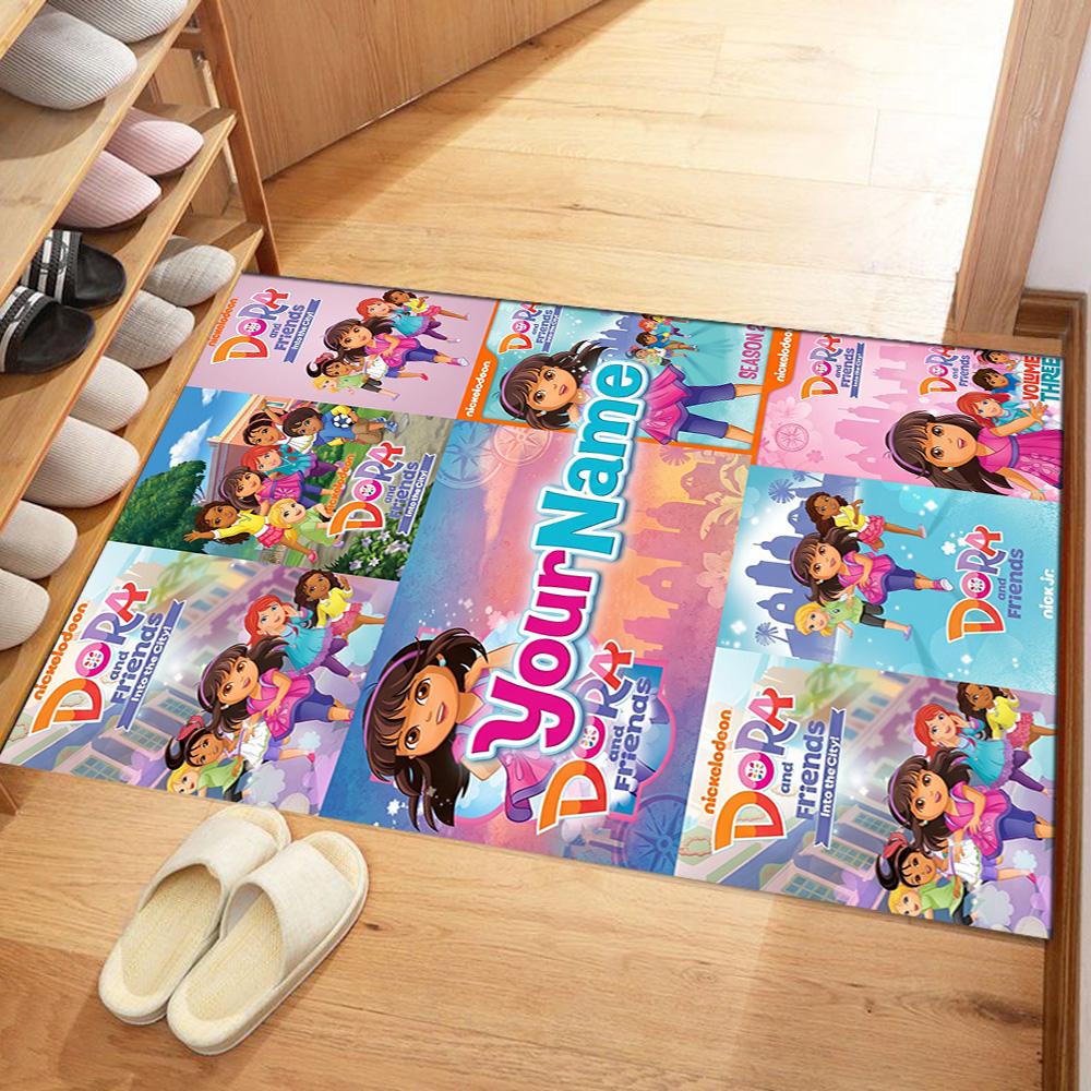 Dora Explorer Personalized Name Floor Mat Perfect for Game Room Playrooms Outdoor Entryway Anti-slip Rug Decorate Offices Birthday/Christmas Gift
