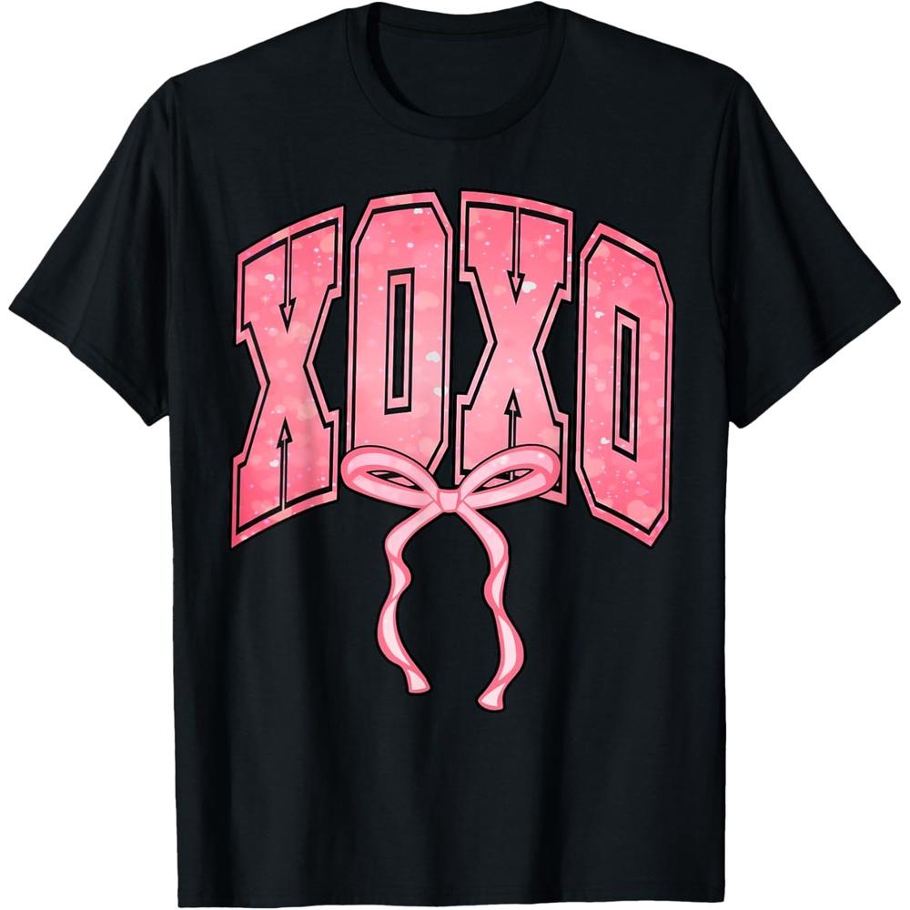 Xoxo Heart Valentines Day Coquette Bow Womens Girls Boys Girls Cotton Men T Shirt