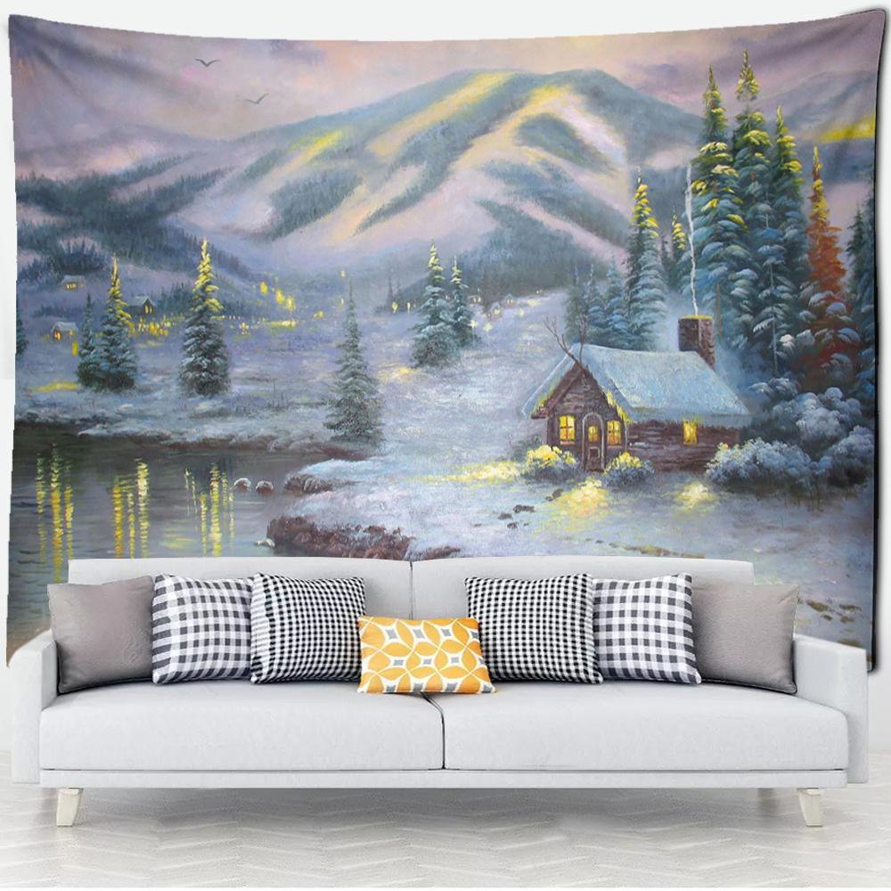 

Лесная хижина гобелен настенная картина маслом фон ткань печать психоделическое колдовство богемный декор 95x70cm