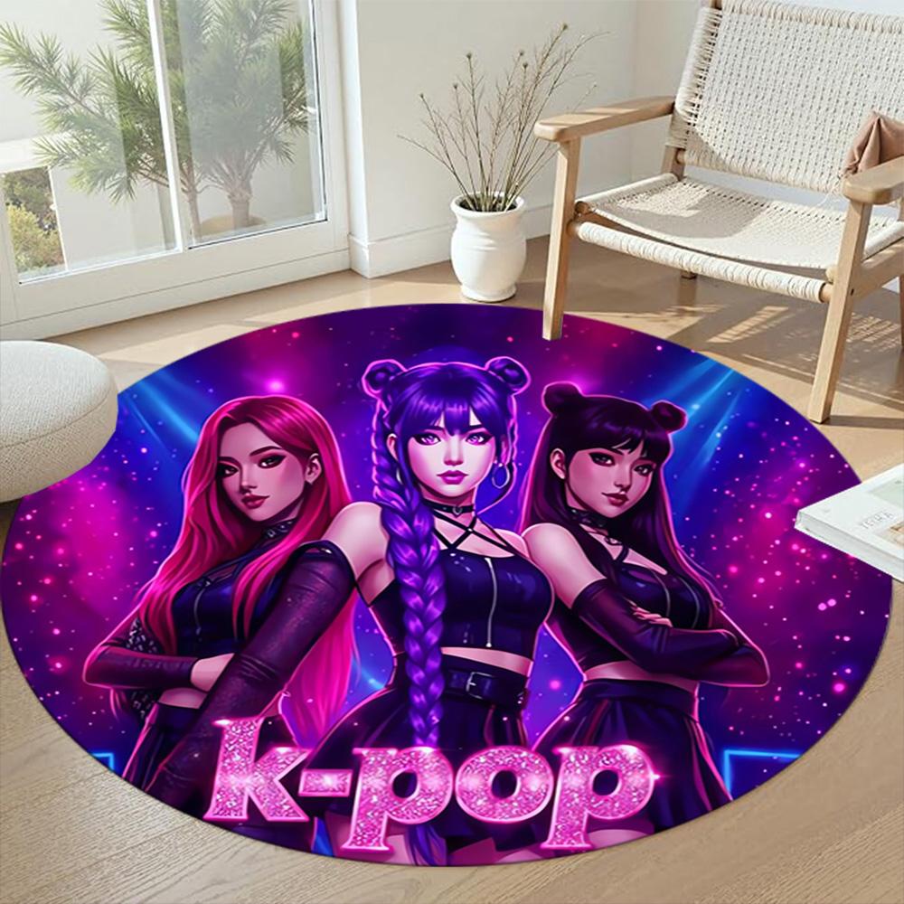 Kpop Round Office Rug Design for Outdoor Decorate Room Game Room Balcony Antislip Round Carpet Anime Office Decor Best for Christmas