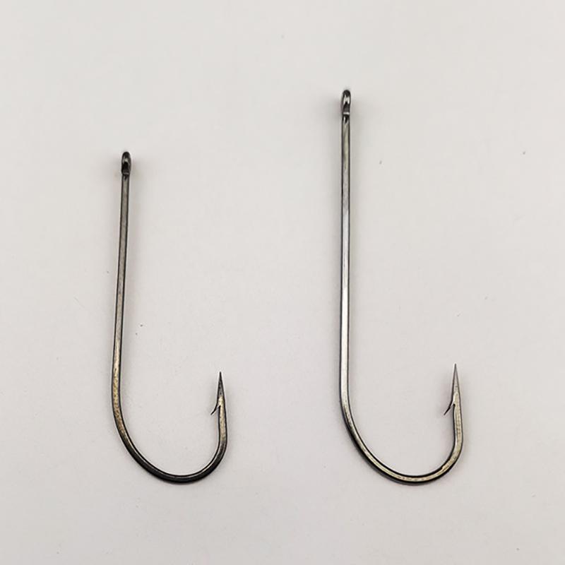 10Pcs Sets Long-Shank Knife Fish Hooks with Eyelets & Tube Rigging – Heavy Barb for Deep Sea/ Boat Fishing