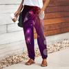 Women Multicolored Printing Pants Lace Up Elastic Waist Loose  Trousers Casual Long Pants Trousers with Pockets