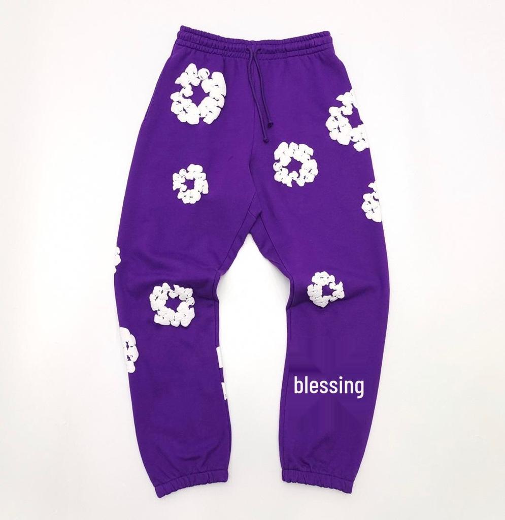 Schwerer Baumwoll-Denim-Hoodie mit Blumenmuster - Trendige amerikanische Streetwear-Jacke für Herren