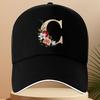 Floral Letter C Monogram Black Baseball Cap Adjustable Polyester Casual Snapback Hat Unisex Adult