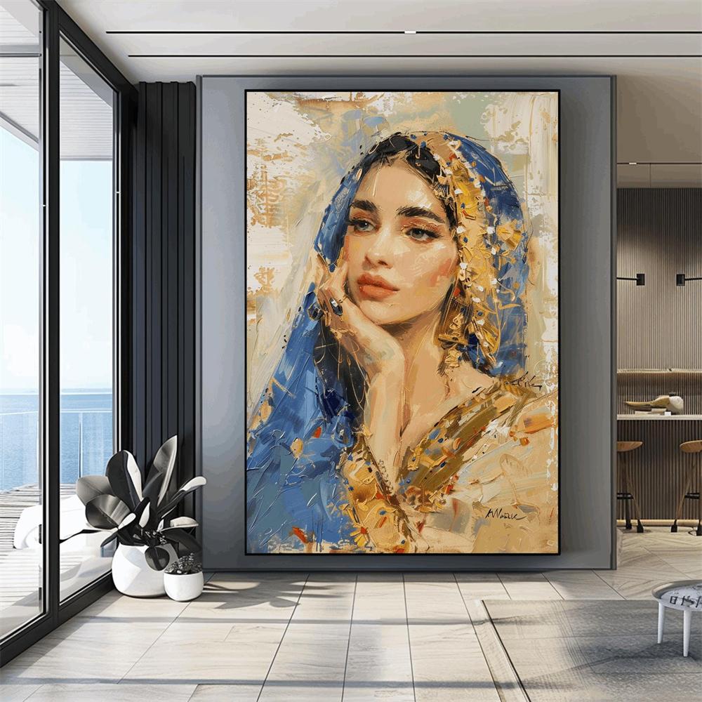 Arab Woman Portrait Poster Elegant Middle Eastern Female Wall Art Prints Ethnic Canvas Poster Oriental Beauty Line Art Prints