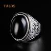 Men Vintage Artificial Gem Finger Ring Carving Band Jewelry Party Banquet Gift Accessories