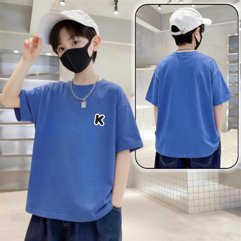 Kids' Cotton Letter Print Short Sleeve T-Shirt - Boys' Summer Wear, Trendy and Stylish Loose Fit Top