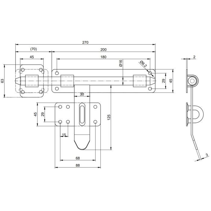 Verrou de porte avec cadenas KOTARBAU Verrou à boulon, pêne coulissant, haute qualité, acier galvanisé, revêtement en zinc, 270 mm