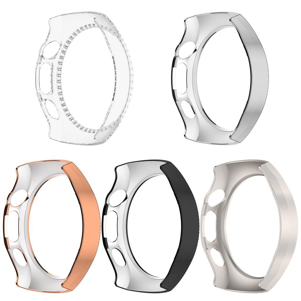 For Huawei Watch 5 42mm Watch Case Rhinestone Decor Hollow Electroplating PC Watch Cover