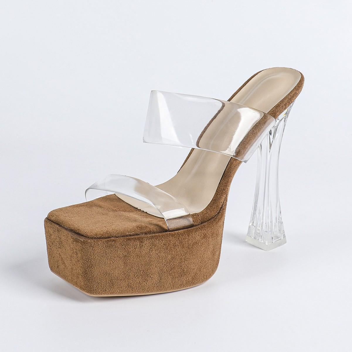 Летние Супер Высокие Каблуки Подиумные Крутые Шлепанцы Прозрачные Высокие Каблуки Высокие Водонепроницаемые Столовые Сандалии LFD-3640-4 40 шоколадный