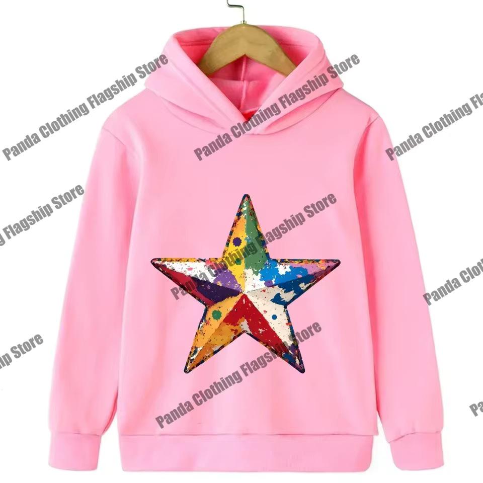 Pink Star Print Children's Hoodie for Boys and Girls - Long-Sleeved and Warm