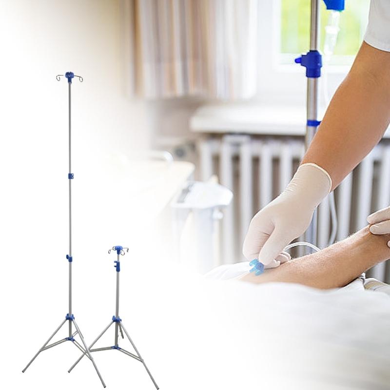 IV Stand Foldable Heights 27 82 Inches Nonslip Base With Storage Net Delicate Mobile Solution For Clinical Facilities