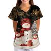 Women's Christmas Print Loose Fit V-Neck Short Sleeve Scrub Top with Pockets for Work