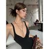 Kkx American Style Gyaru Style V-neck Low Cut Solid Sling Top Street Sexy Tight Slimming Sleeveless Jumpsuit for Women