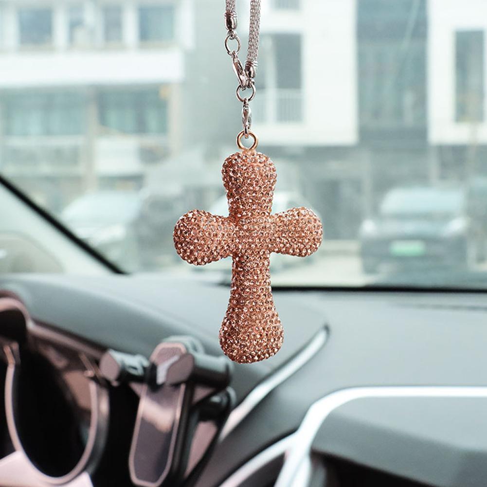 Clay Crystal Corss Decoration Car Elegant Rearview Mirror Decor Car Pendant Creative Interior Mirror Decoration Gift