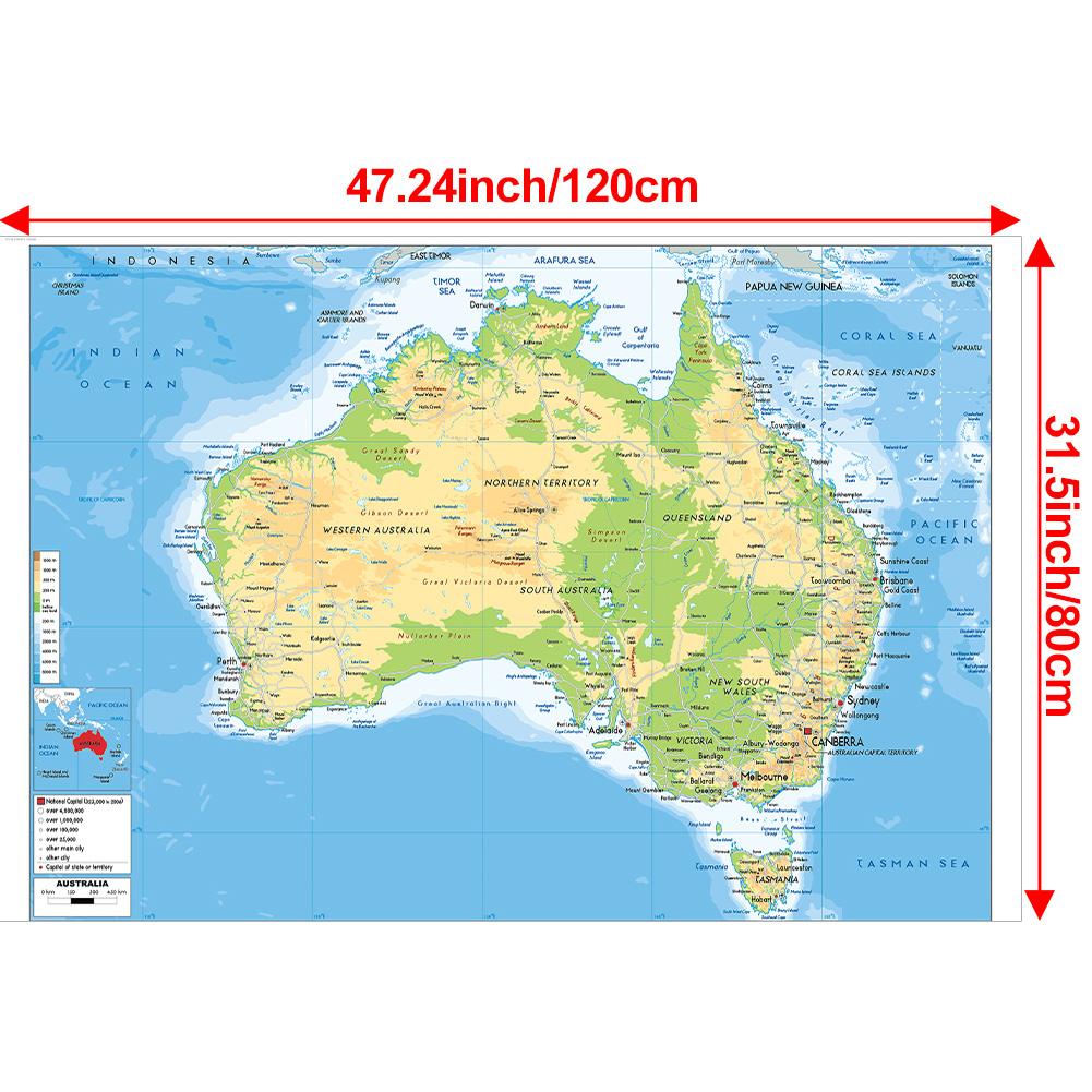 

Карта Австралии без рамки - географическая карта, настенный декор, учеба, подарок, планирование учебы и путешествий, образовательное настенное искусство, украшение дома 120*80cm
