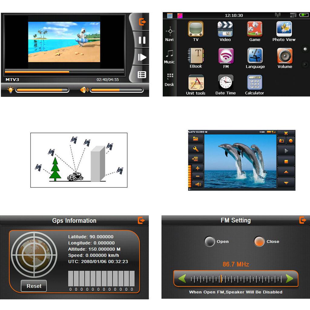 7" HD dotykový prenosný GPS navigátor 128 MB RAM 4 GB ROM FM MP3 Video Prehrávanie automobilovej zábavy